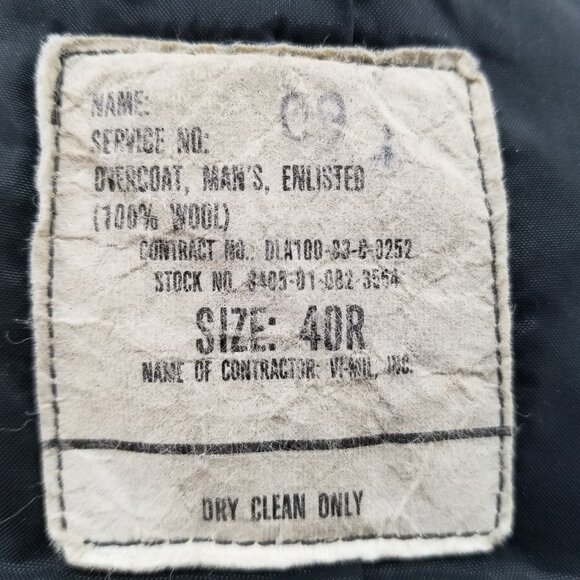 Naval Overcoat COLLECTION US NAVY Enlisted Pea Coat Jacket Black Size 40R - Picture 9 of 9